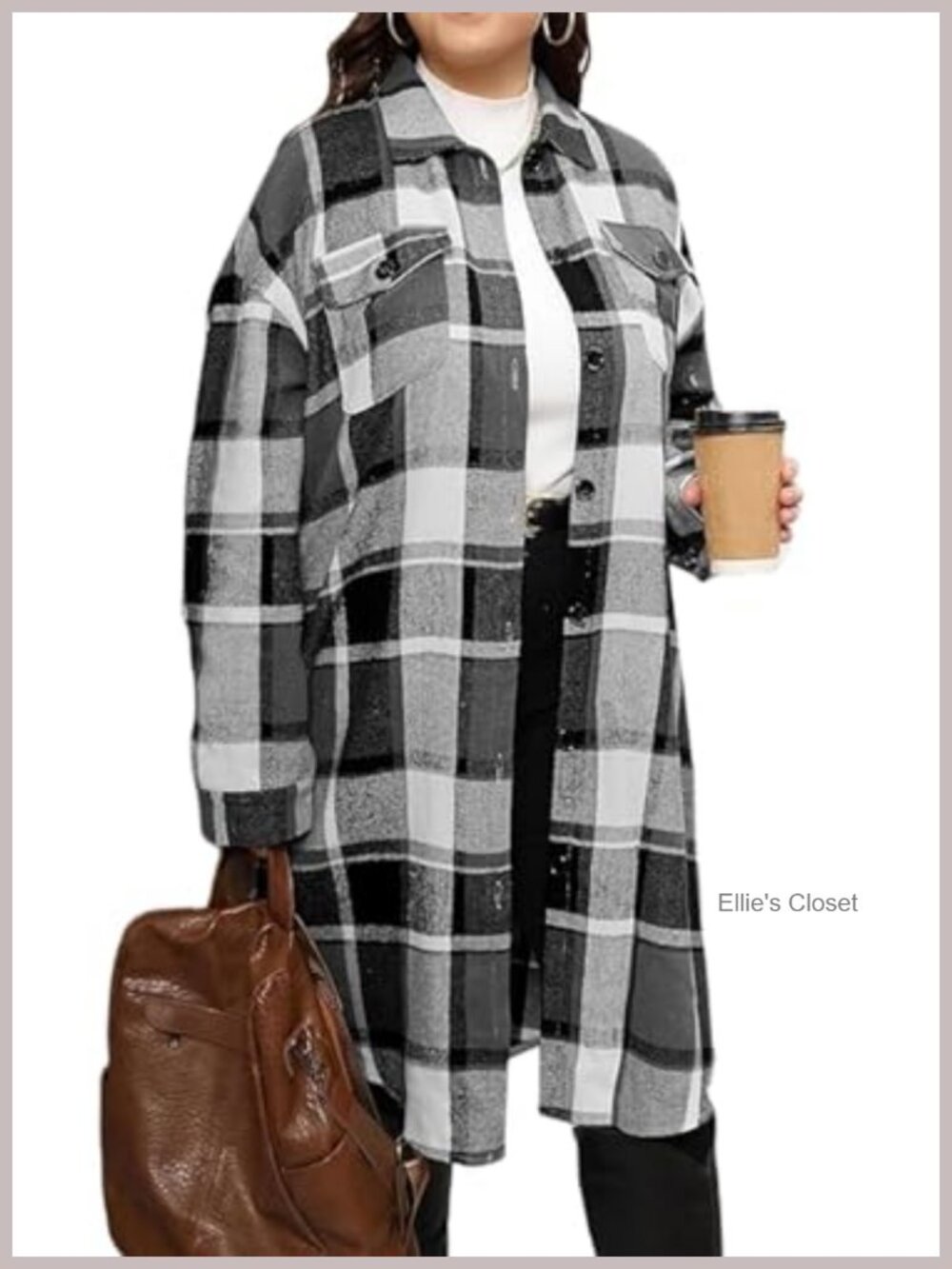Plus Size Plaid Flannel Shacket Long Sleeve Button Down Oversized Coat